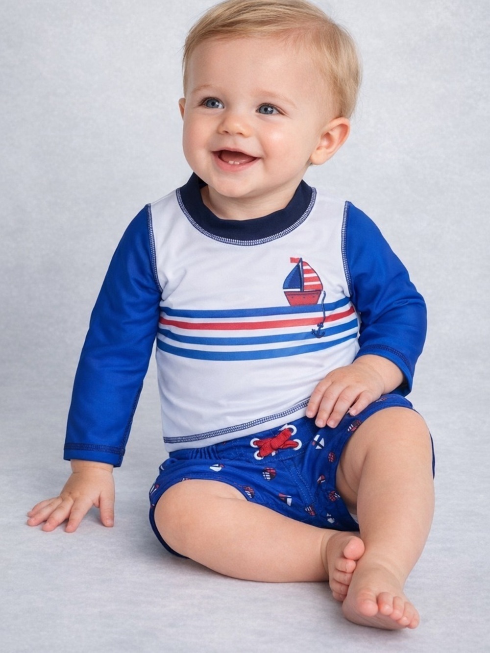 Cat & Jack Baby Boys Nautical Rash Guard Swim Set Sailboat 3-6M